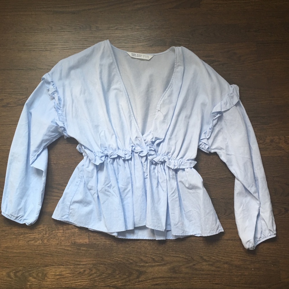 ZARA long sleeve blue blouse